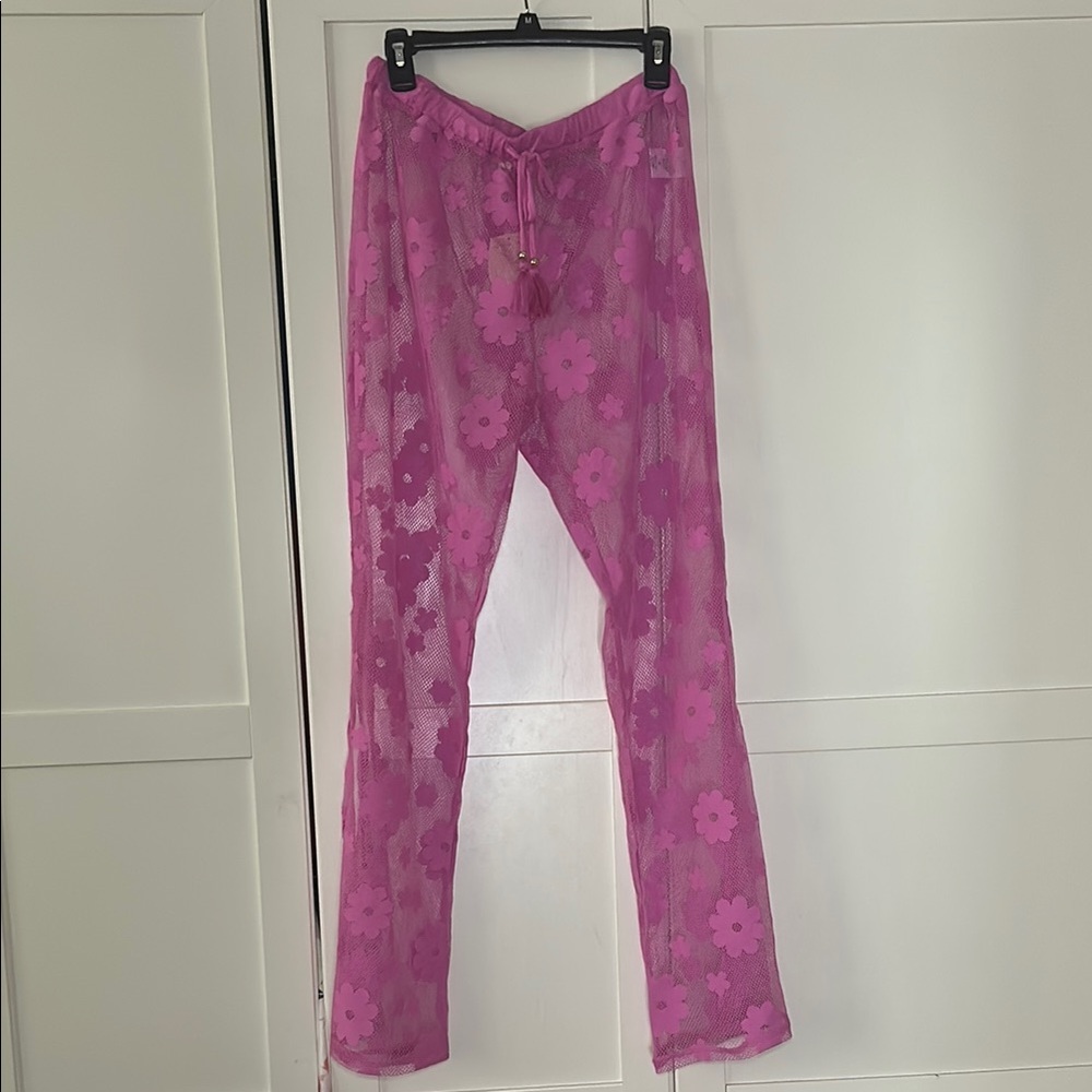 Pink Sheer Floral Swimsuit CoverUp Pants